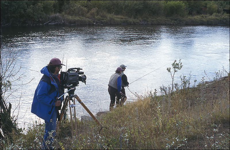 Filming an episode for a television program on Alberta's Crowsnest River