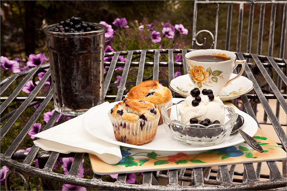 Tasty Treats - Huckleberries à la Mode & huckleberry muffins served with tea