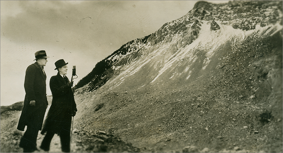 Turtle Mountain and Frank Slide - 1939 Postcard Photo (click image for larger view comparing 1939 & 2016 images)