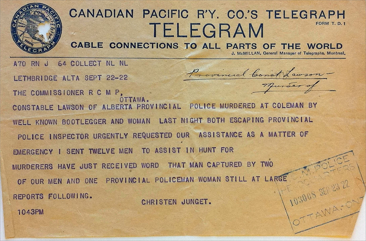 Telegram indicating capture of E. Picariello - September 22, 1922