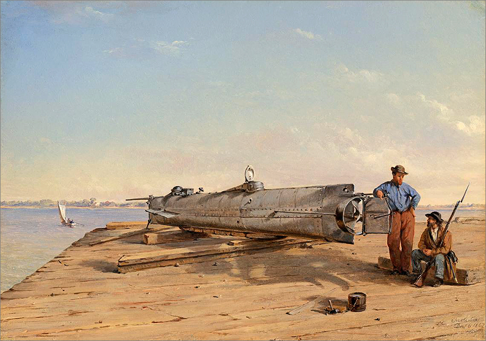 1864 painting of H.L. Hunley submarine by Conrad Wise Chapman